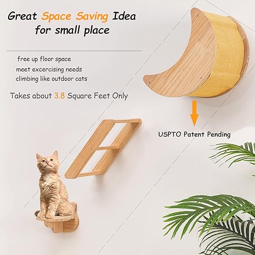 Miniatura 17 de Estante para hamaca de montaje en pared con escalera de escalada de 5 niveles, estantes y perchas para actividades en interiores para gatos