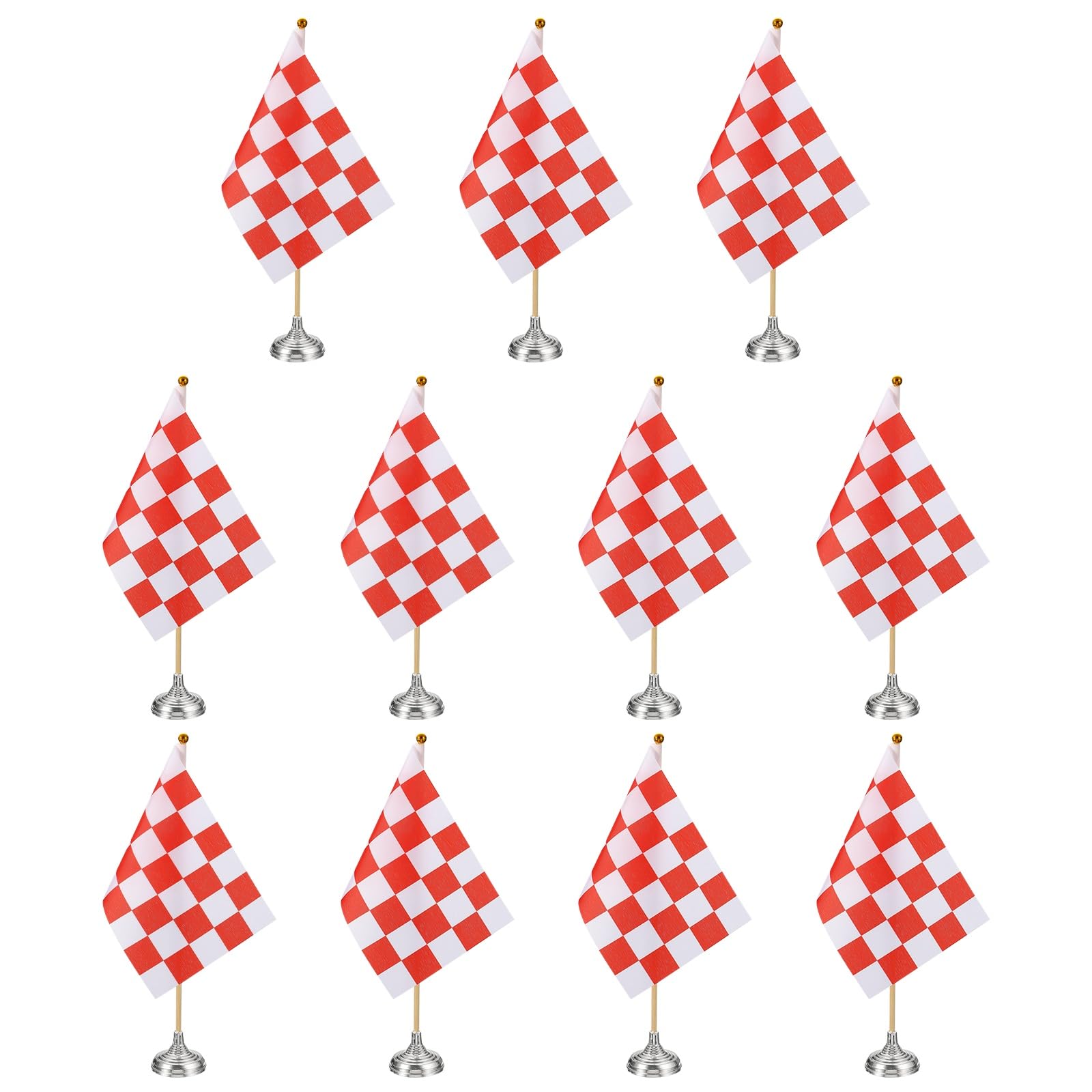 PATIKIL 12Pack Red and White Checkered Table Flag, 12" Small Race Car Racing Office Desk Flag Set with Bamboo Stick and Silver Round Base for Car Soccer Sport Party Decoration