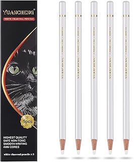 YUANCHENG White Charcoal Pencils Drawing Set, Professional 5 Pieces Sketch Highlight White Pencils for Drawing, Sketching, Shading, Blending, White Chalk Pencils for Beginners & Artists