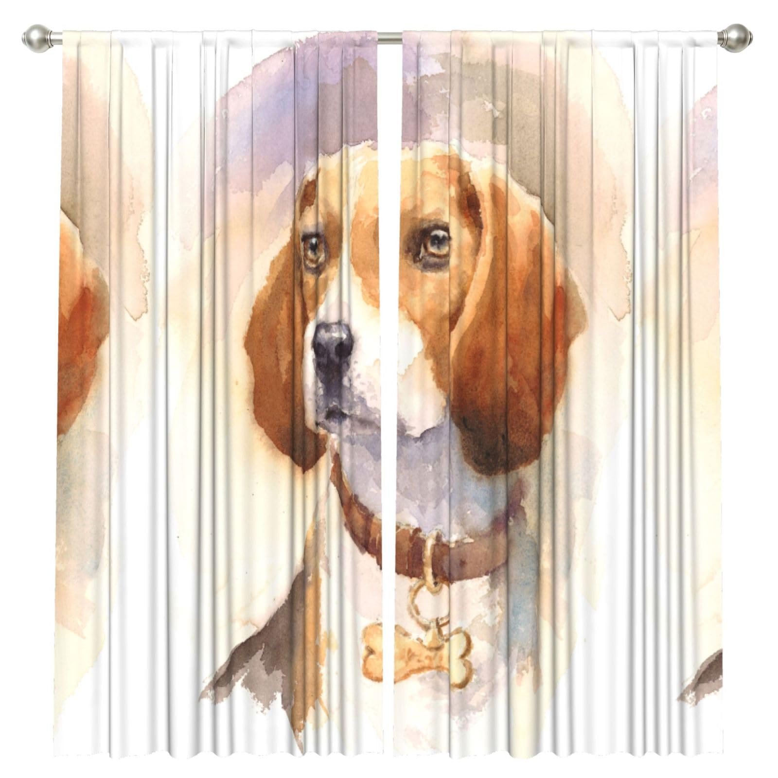 InOmak Watercolor Beagle Head, 2 Panels Window Curtains 52 x 84 Inch Blackout Curtains for Living Room Bedroom