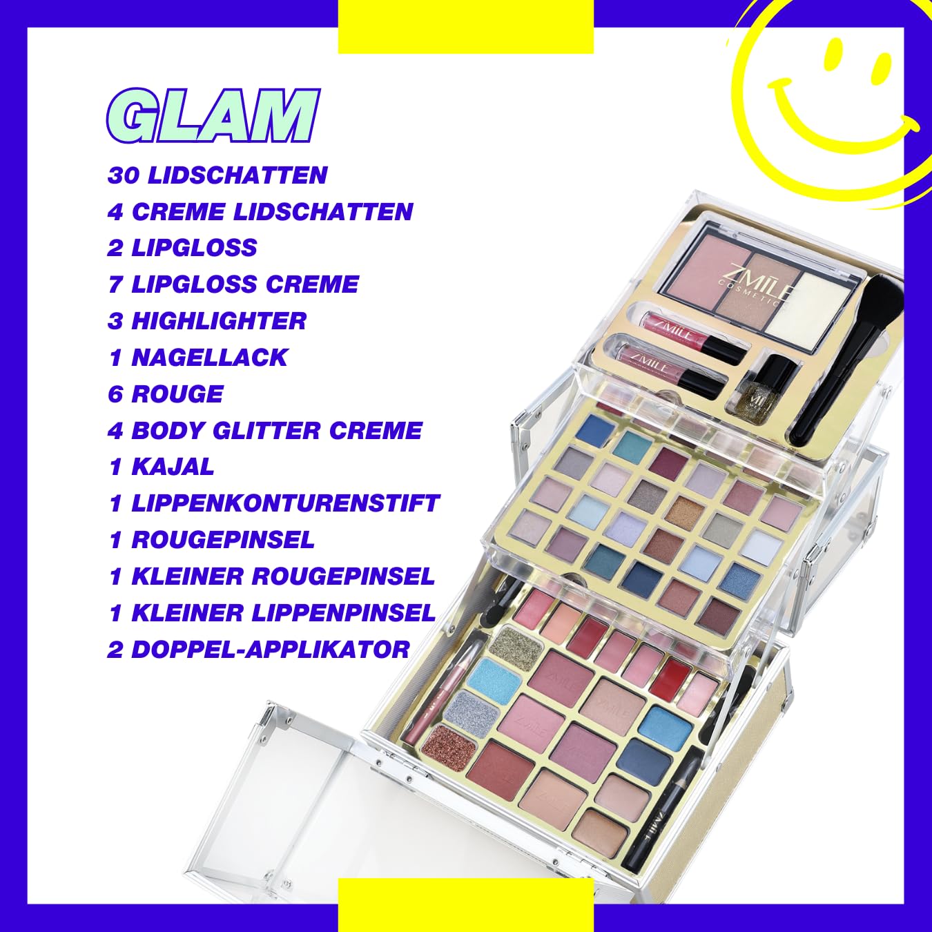 ZMILE COSMETICS Glam Transparent Cosmetic Case Vegan Cosmetics with Make-Up - Make-Up Set for On the Go for Traveling and as a Gift - Image 4