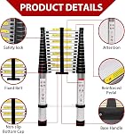 Telescoping Ladder, 12.5 FT Aluminum Lightweight Extension Ladder with 2 Triangle Stabilizers, 330lbs Max Capacity, Multi-Purpose Collapsible Ladder for Home Use and Outdoor Working