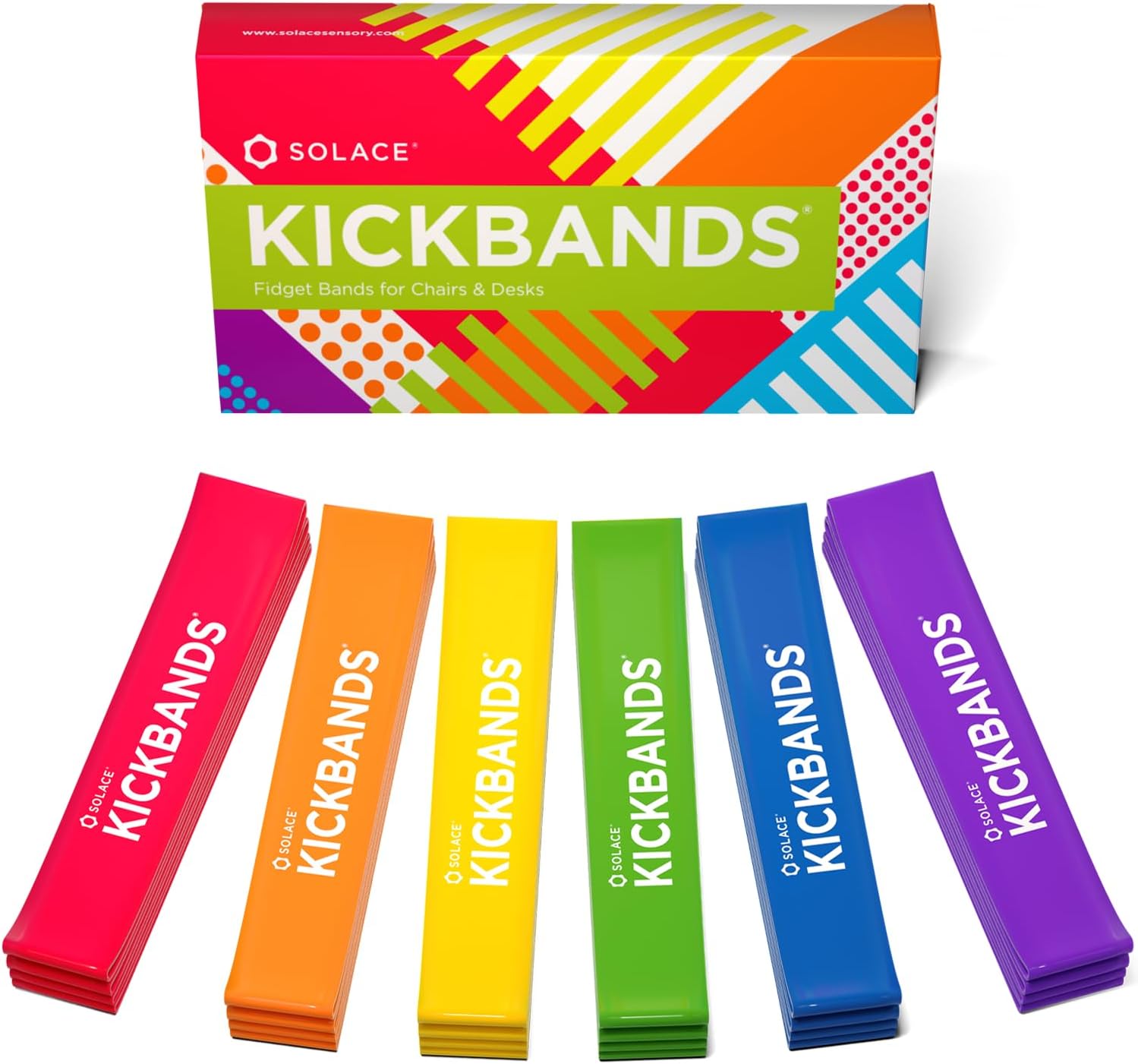 KICK BANDS Chair Bands for Kids with Fidgety Feet 24-Pack - ADHD Fidget Kickbands for Classroom Chairs & Desks - Solace Sensory Kickband (RAINBOW)