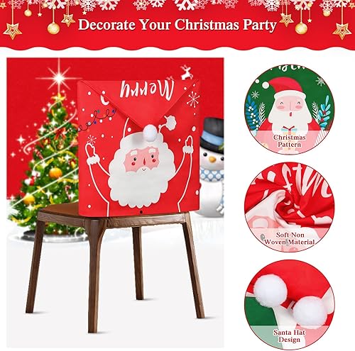 Miniatura 5 de Weldomcor Juego de 4 fundas para sillas navideñas para decoración navideña, fundas protectoras de silla, con sombrero de Papá Noel, copo de nieve,