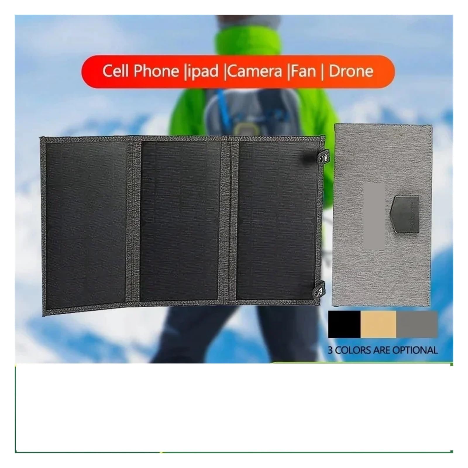 Pannelli solari, Caricabatterie Portatile Pieghevole Con Pannello Solare E Porta USB For La Ricarica A Batteria Solare Da Campeggio All'aperto(Gray)