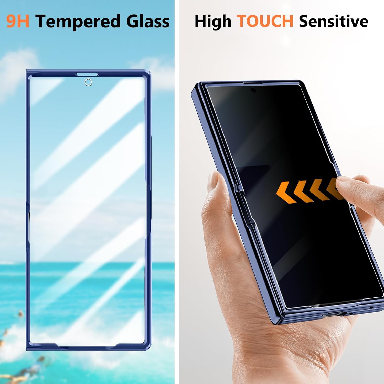 for Samsung Galaxy Z Fold 7 Clear Case, Built in Privacy Screen Protector Hinge Protection Cover Scratch-Resistant Shockproof Anti-Yellow PC Full-Body Slim Protective Case for Z Fold 7 Blue