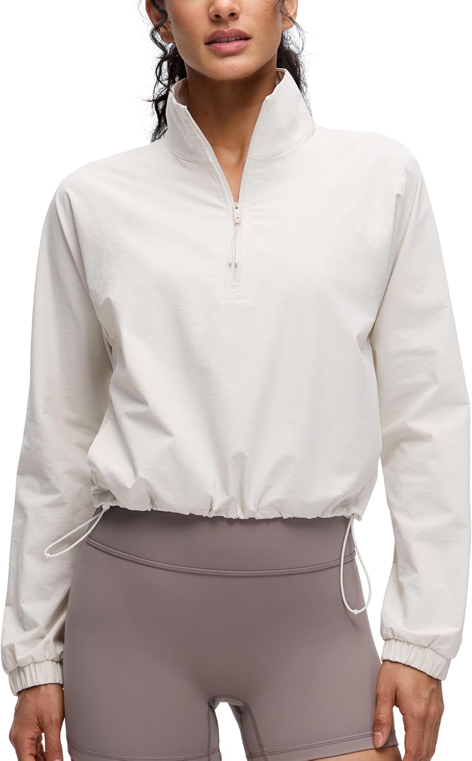 CRZ YOGA Drawstring Bottom Workout Jackets for Women - Half Zip Pullover Cropped Workout Outdoor Tops with Pockets