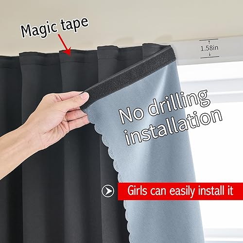 Miniatura 7 de AJAZZ - Cortinas portátiles y autoadhesivas 100% opacas, fáciles de instalar, para dormitorio y cocina, con aislamiento térmico, pequeñas cortinas