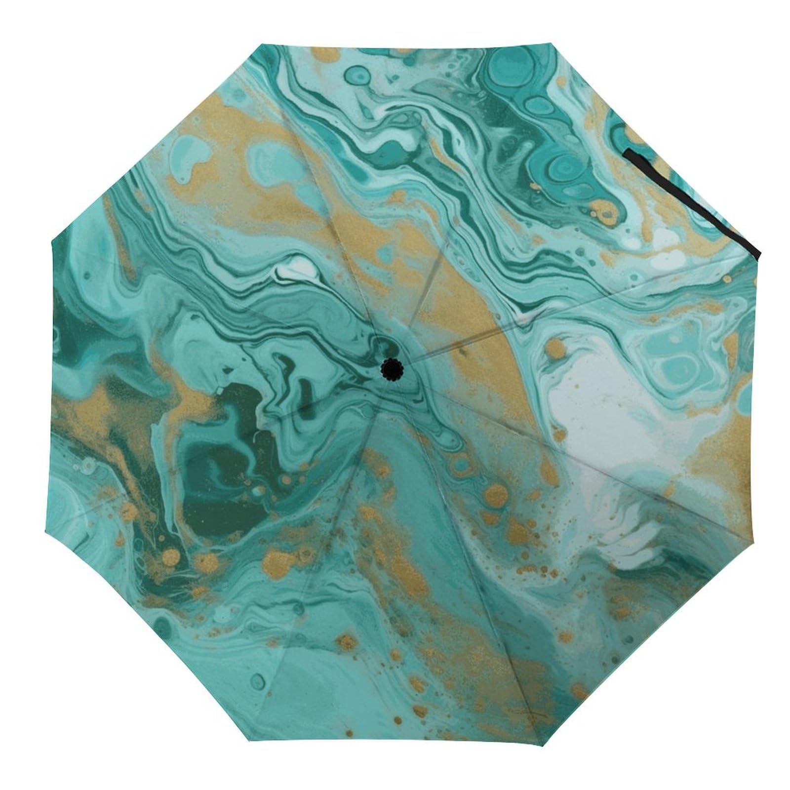 FWJZDSP Windproof Travel Umbrella teal and gold marble And Branches Compact Lightweight Portable Automatic Umbrellas for Rain for Car Backpack
