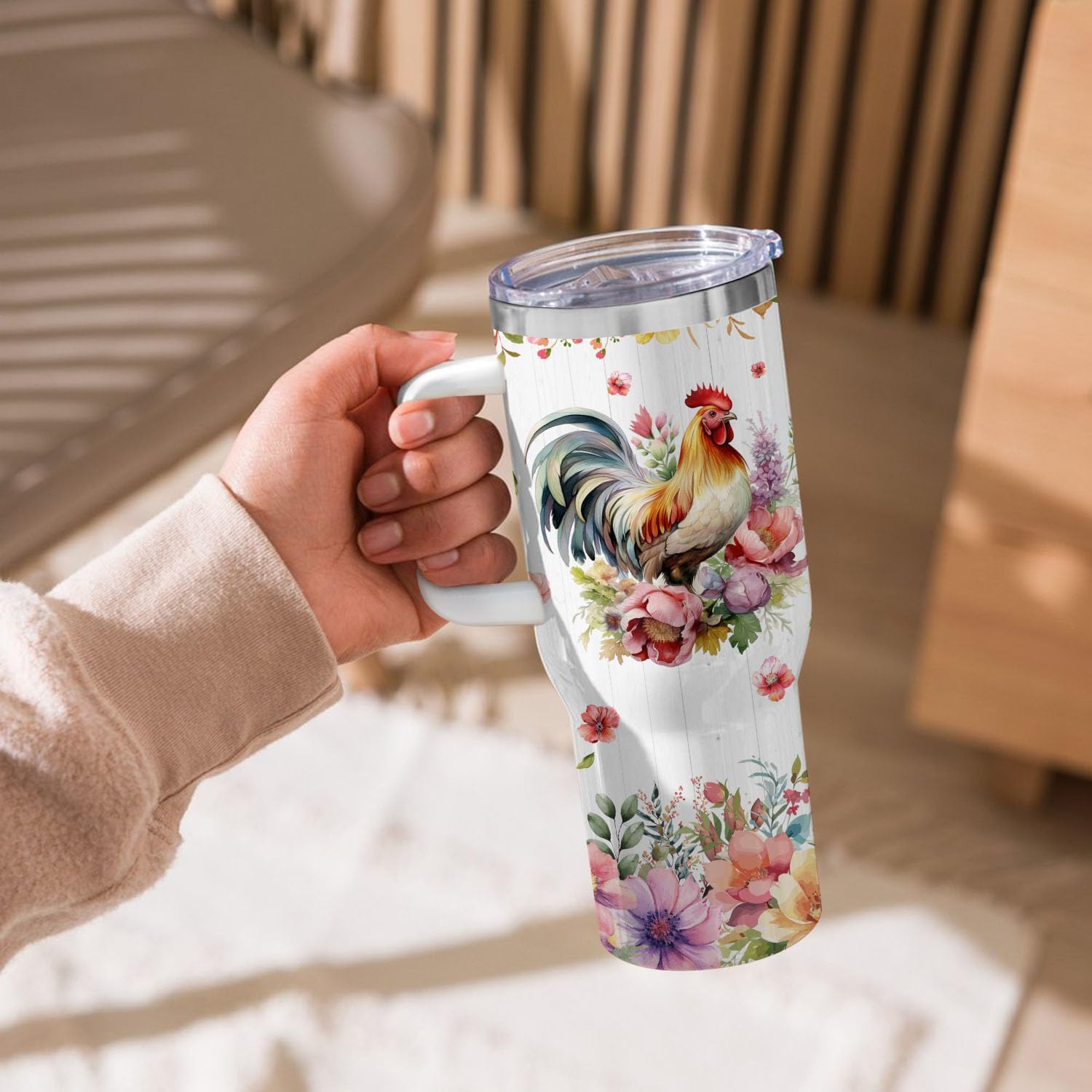 Chicken Gift for Chicken Lover,40oz Chicken Tumbler with Handle Insulated Stainless Steel Travel Mug (Chicken) - Image 3
