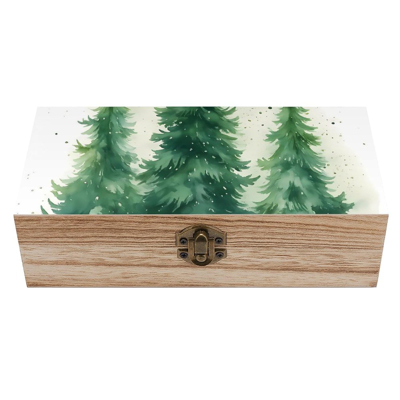 HLBSDM Watercolor Green Pine Trees Retro Wooden Storage Box Jewelry Art Gift Boxs Decorative Keepsake Boxes