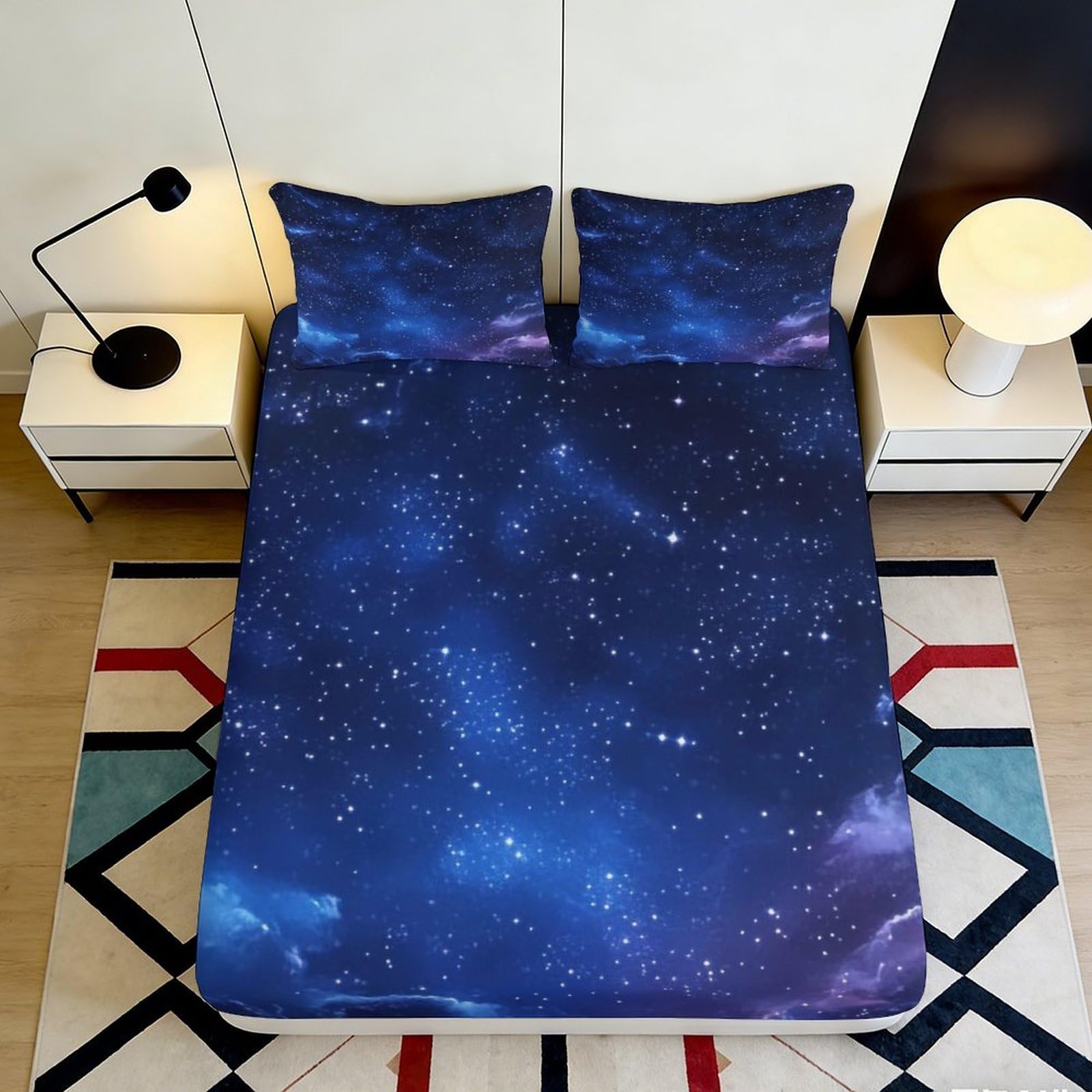 3D Printed Galaxy Starry Sky Fitted Sheet Microfiber Breathable Cosmic Nebula Mattress Cover for Bedroom Decor 90x200x25cm