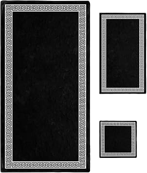 Towels for Bathroom Geometric Greek Key Design Bath Towels Set of 3 Bathroom Decorative Towels Black Aborbent Bath Towel Hand Towel Wash Cloths