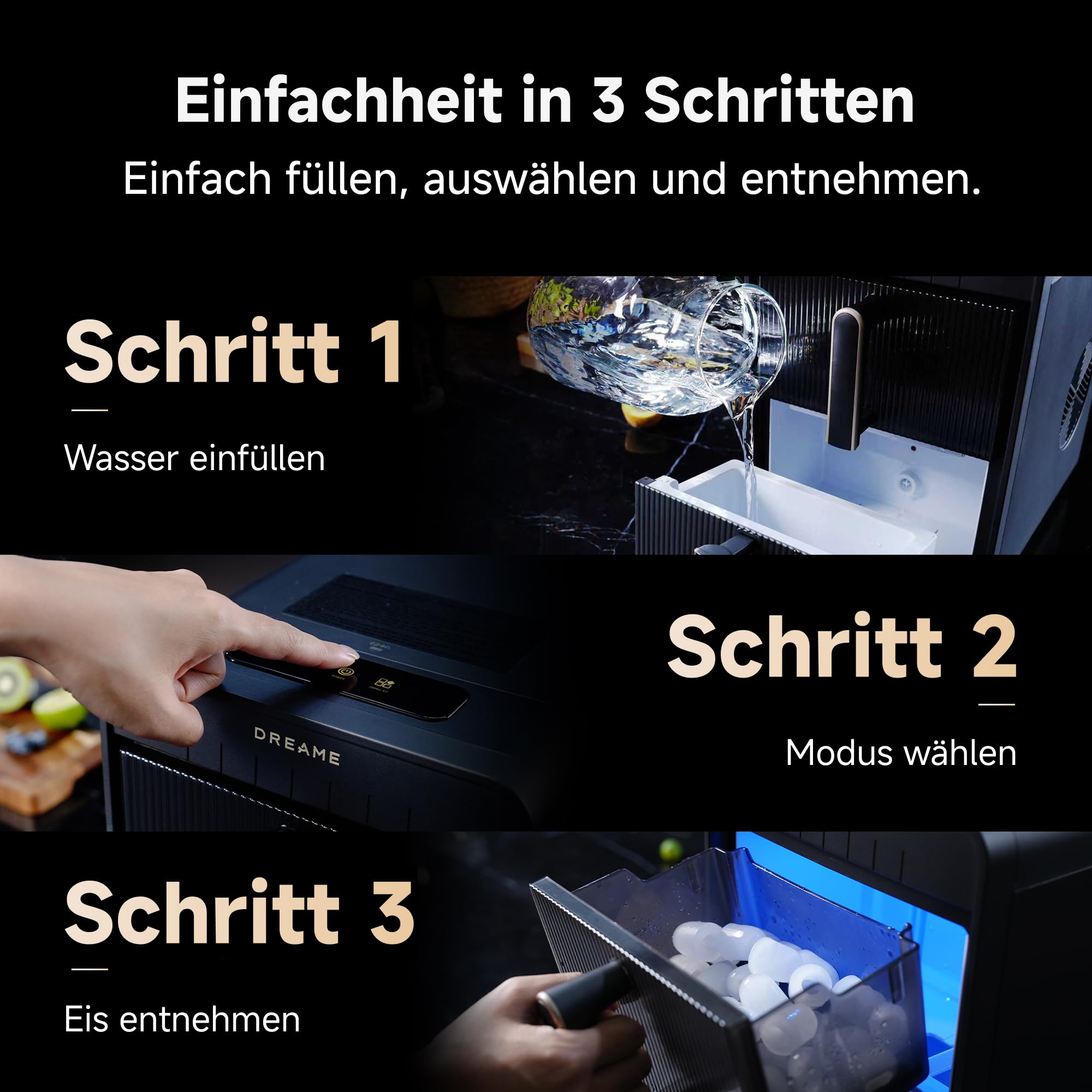 dreame Aura Eiswürfelmaschinen mit 6-Minuten-Schnelleisproduktion, isoliertem Wassertank und Eisbehälter, Eis in zwei Größen, digitaler Steuerung, LED-Licht und Selbstreinigungsmodus