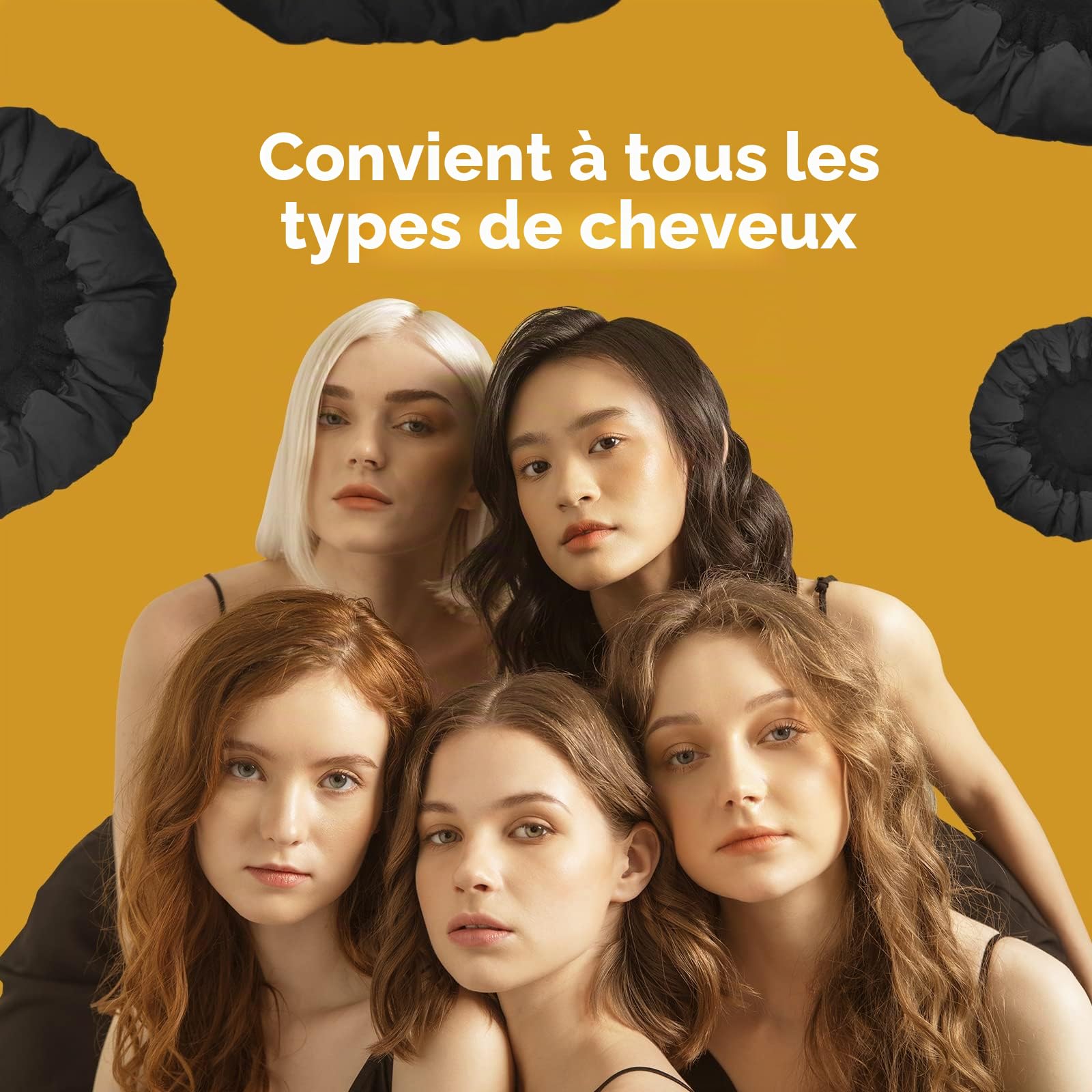 MQUPIN Bonnet Chauffant Cheveux Soin, Bonnet Chauffant Capillaires Profondément pour Tous Types de Soins, Casque Chauffant en Profondeurcoton en Microfibre, Chauffage par Micro-ondes(Noir)