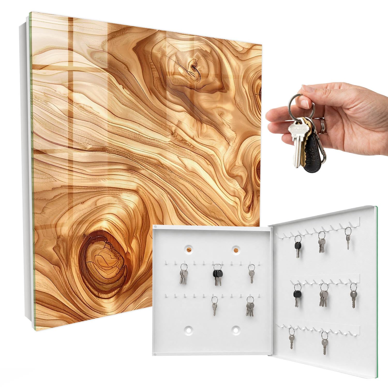 Cassetta portachiavi in metallo 30x30 cm onde di legno Porta Destra Bianco | Appendiabiti | Bacheca | Vetrinetta | Nicchia | Casellario | Armadio | Gancio | Quadro | Mobiletto | Contenitore | Supporto