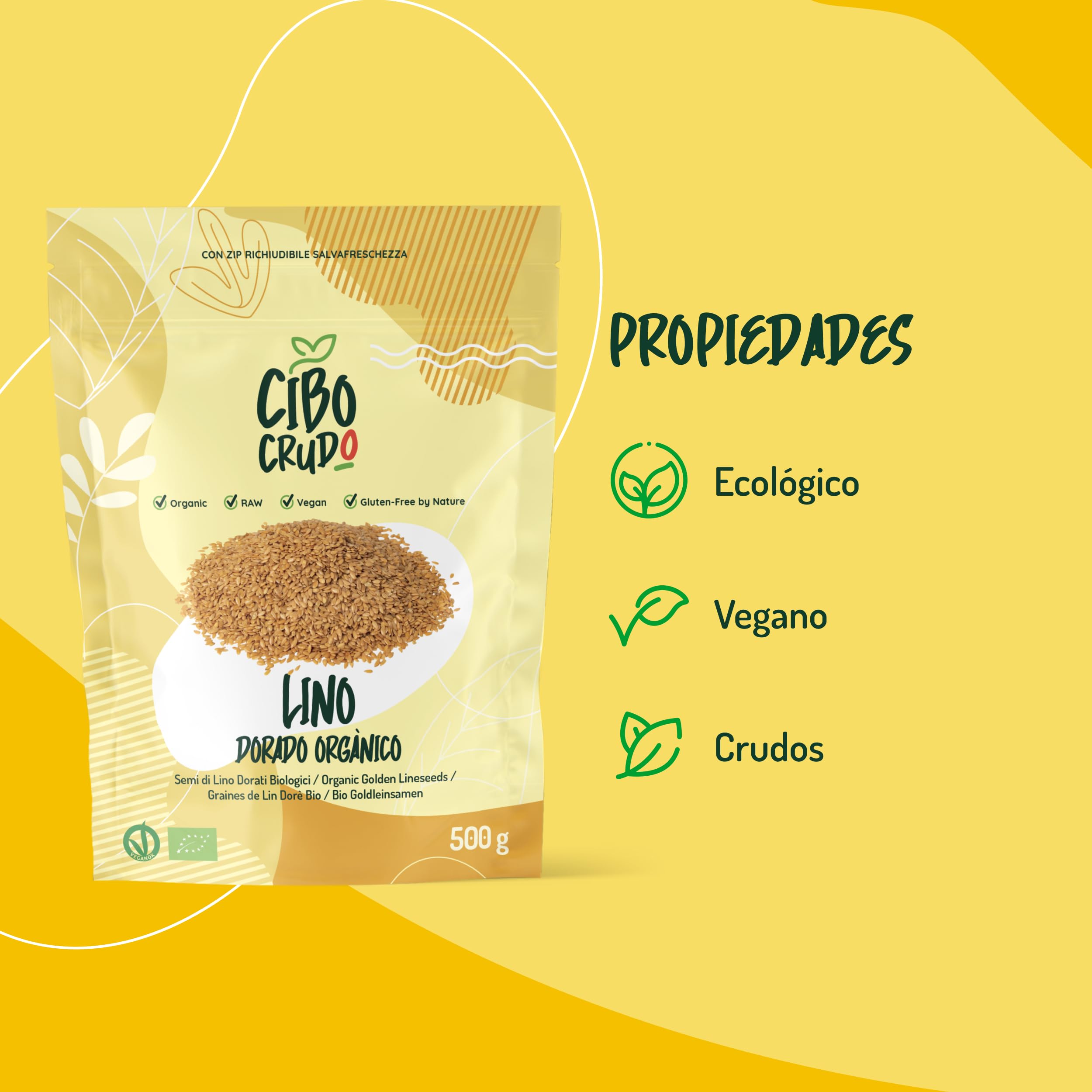 Semillas de Lino Dorado Orgánicas - 500g. Semillas de Linaza Ricas en Fibras Omega 3 y Sales Minerales. Organic Flaxseed.