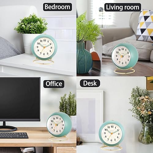 Miniatura 7 de Reloj despertador analógico, reloj de escritorio pequeño de diseño retro simple con luz manual, funciona con pilas, repetición, para niños,