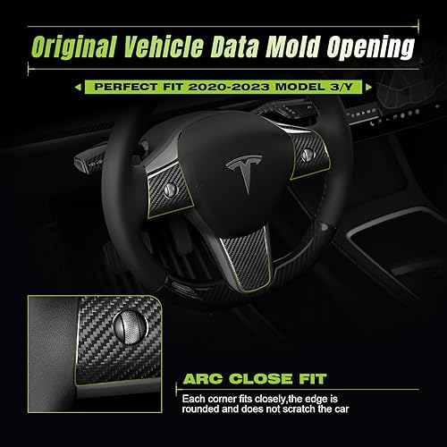 Miniatura 4 de Tesla - Funda de fibra de carbono real para volante, 3 piezas para modelos 2017-2023 3 y Y, 3K Toray Dry fibra de carbono, accesorios interiores
