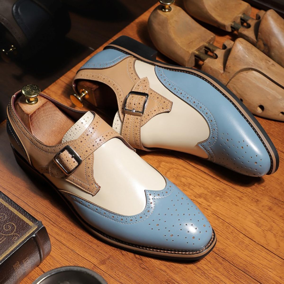 Zapatos de Vestir sin Cordones para Hombre con Hebilla, Zapatos Oxford Punta Puntiaguda for Negocios y Eventos