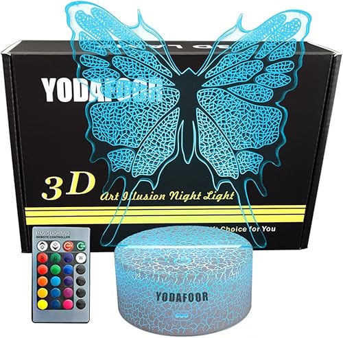 Miniatura 2 de YODAFOOR Lámpara de noche 3D con diseño de mariposa para niños, 16 colores cambiantes con control remoto, mariposa, regalos de cumpleaños para