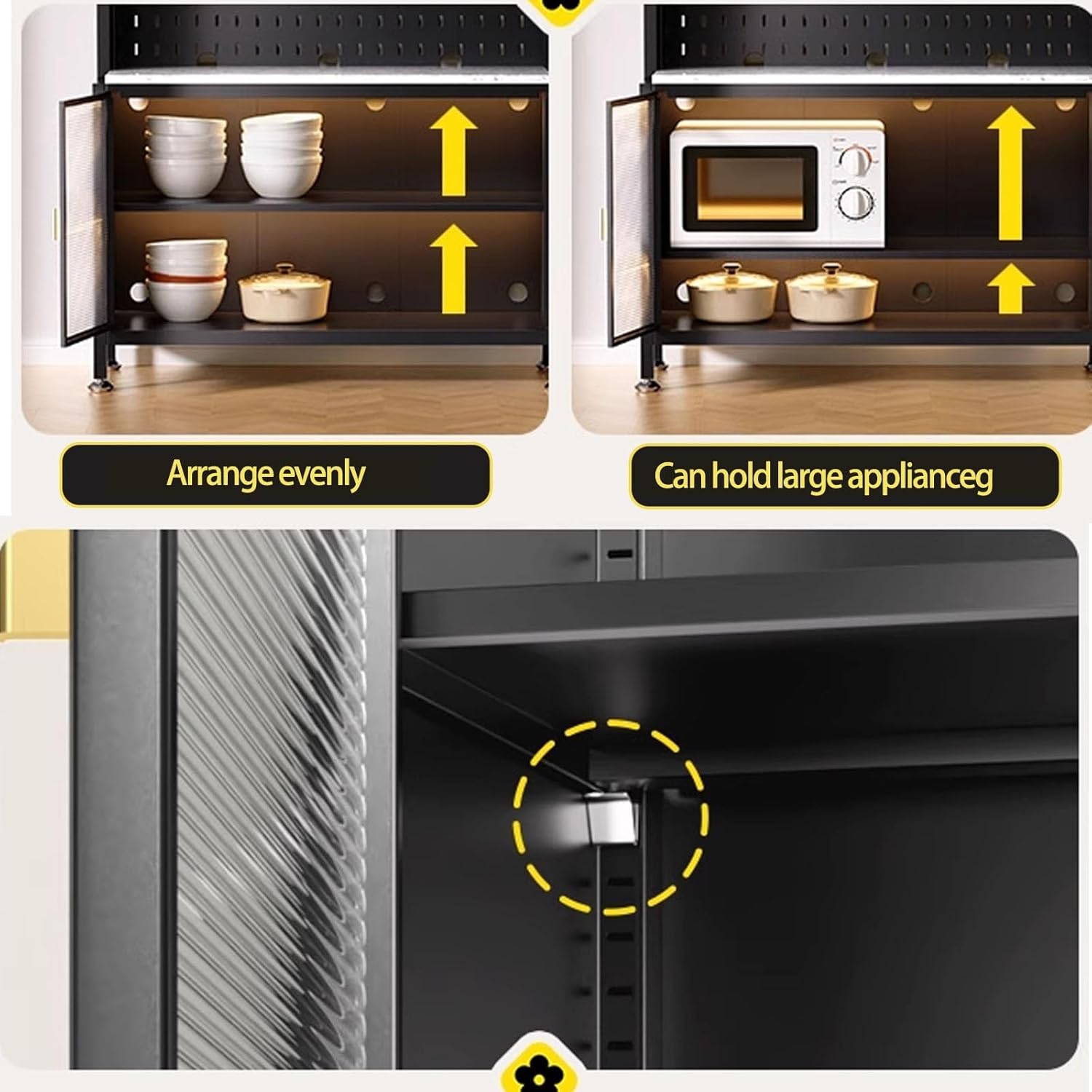 Metal Kitchen Sideboard Buffet Cabinet, Pantry Storage Cabinets Buffet with Pegboard, Tall Hutch Cupboard with Adjustable Shelf, Coffee Bar Table for Living(60cm/23.6in)