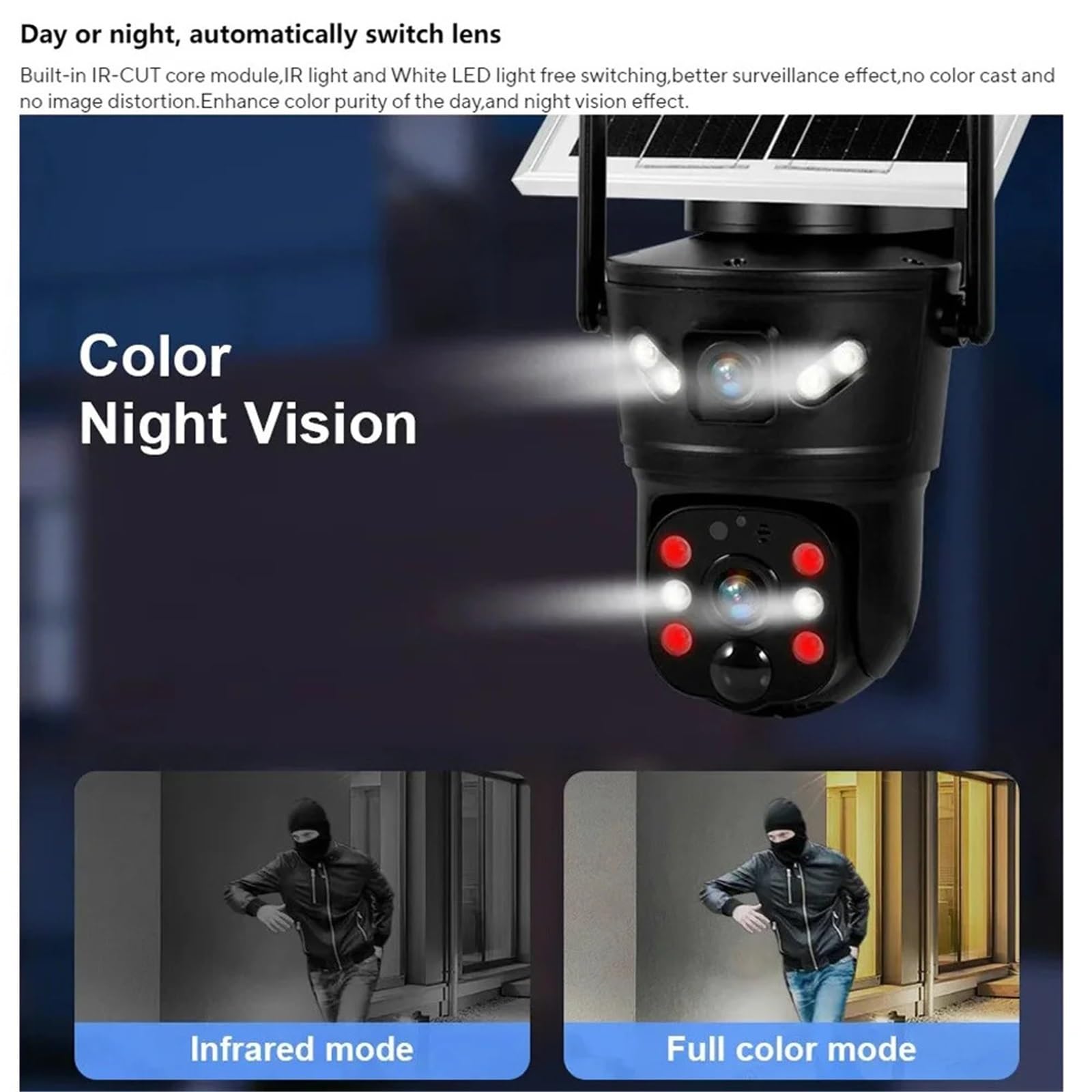 Kamera 4G z podwójnym obiektywem solarnym, czujnikiem ruchu PIR, detekcją osób, noktowizorem, wodoodporną kamerą IP, 8 MP, baterią 4K, monitorem CCTV na magazyn handlowy(32GB Card)