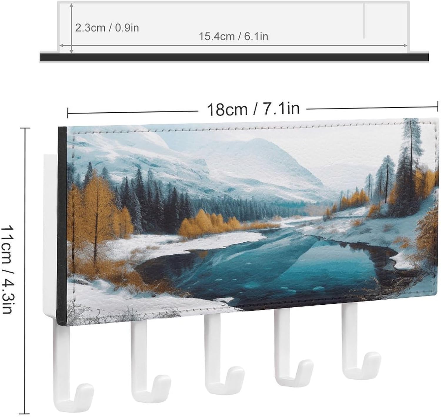 Key Holder Wall Mount Key Hanger with 5 Hooks, Decorative Key Rack | Winter Mountains Snow Scene Hanging Key Hooks with Mail Organizer for Wall Living Room Kitchen Bathroom Hallway
