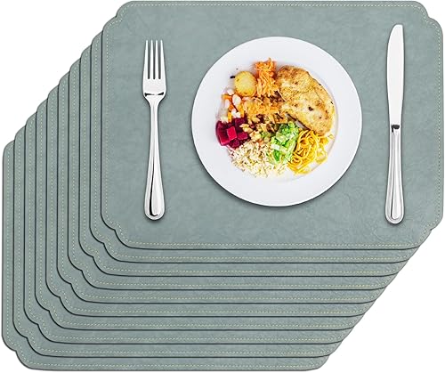 Miniatura 13 de Juego de 6 manteles individuales de piel sintética, antideslizantes, reversibles, impermeables, resistentes al calor, lavables, para interiores y