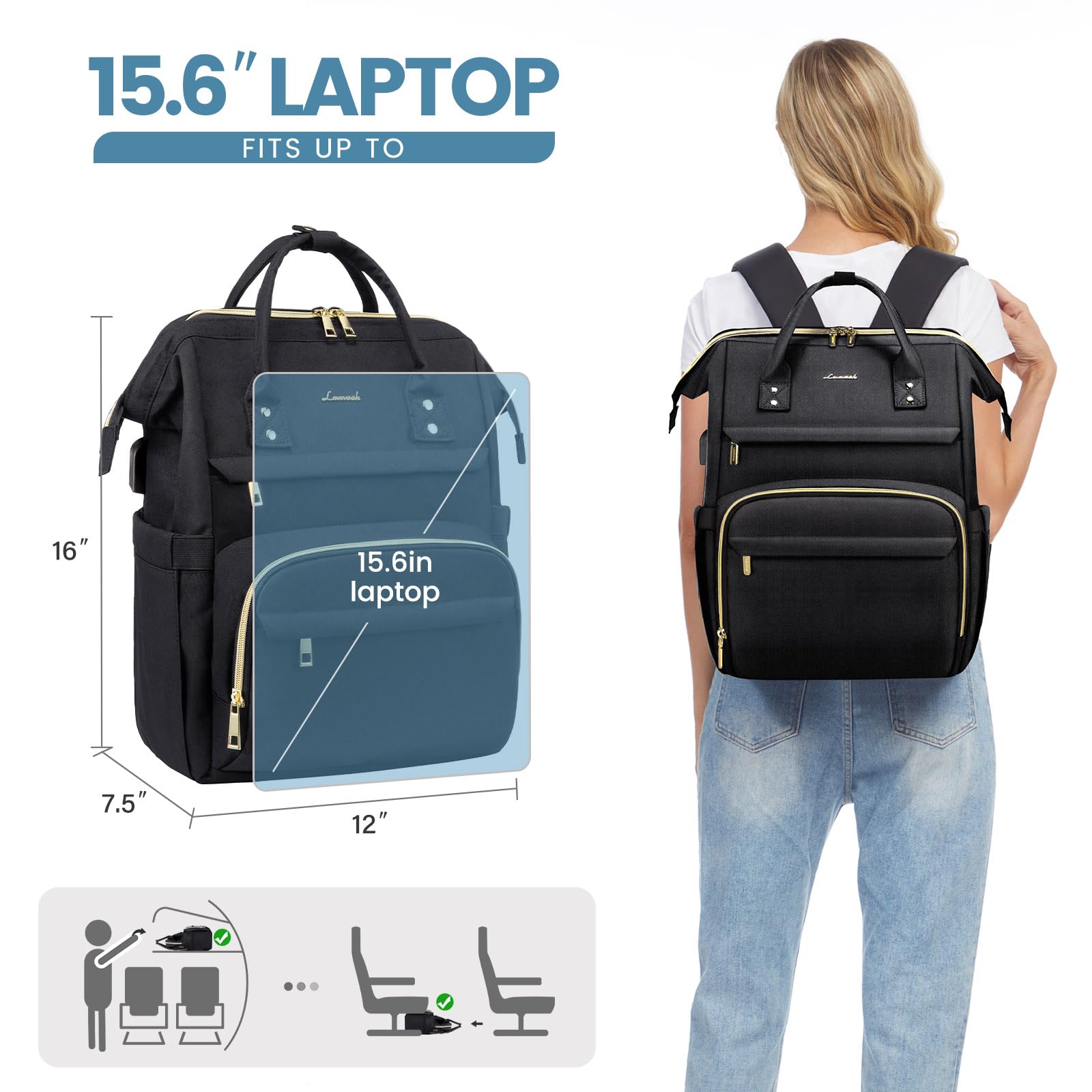 LOVEVOOK Zaino da Donna per Laptop pollici, Impermeabile Borsa per Zaino da Scuola in PU con, per Lavoro Scolastico Studenti Universitari Insegnanti Ufficio Affari