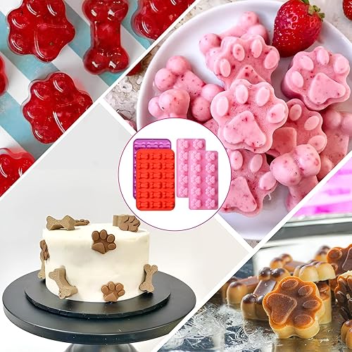 Miniatura 4 de Lukinuo Moldes de silicona para patas y huesos de perro 4 piezas de moldes de silicona para hornear golosinas para cachorros cubitos de helado