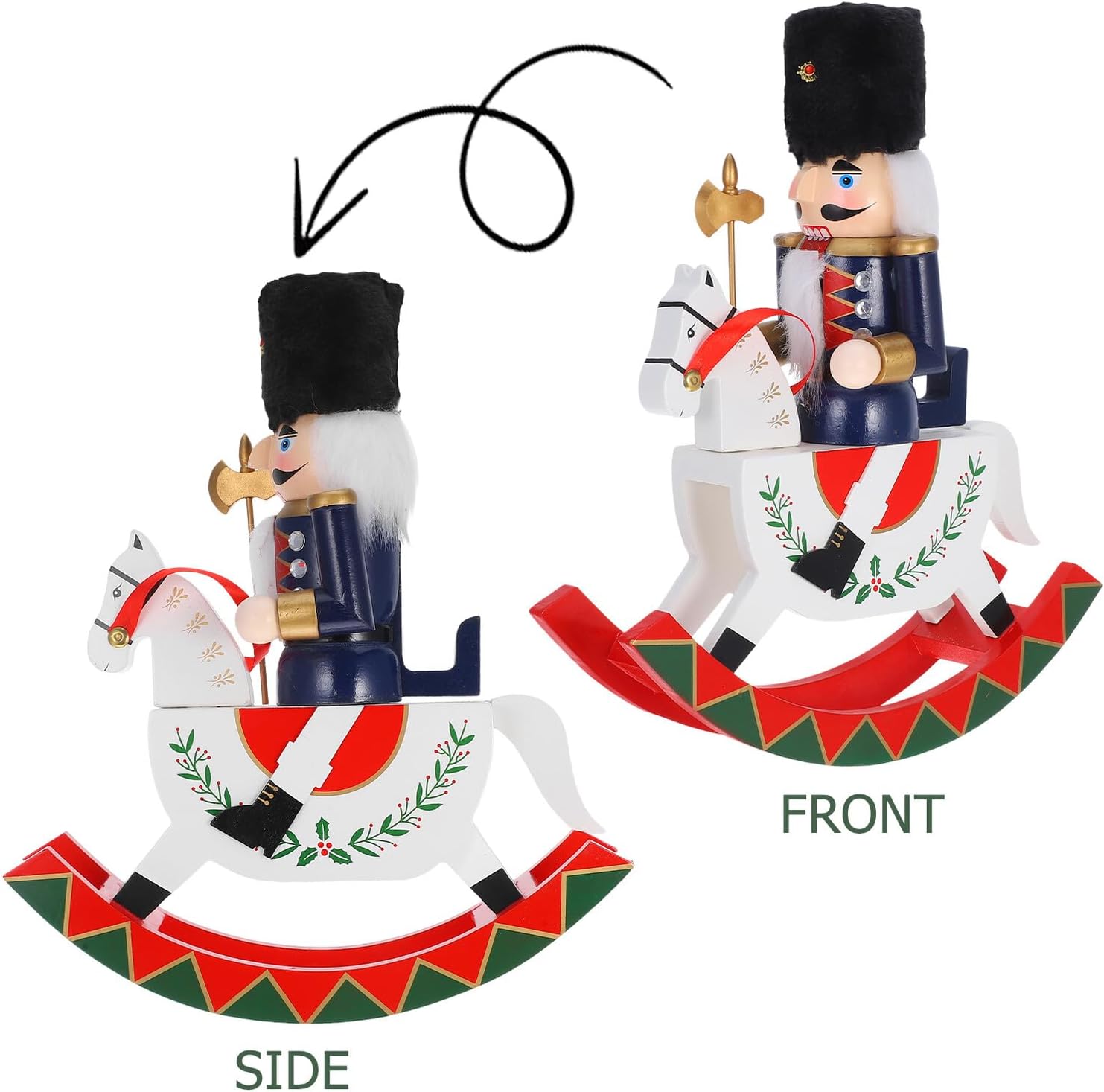 Wooden Christmas Nutcracker Figurine Rocking Ornament Blue Desktop Holiday Party Decoration for Home