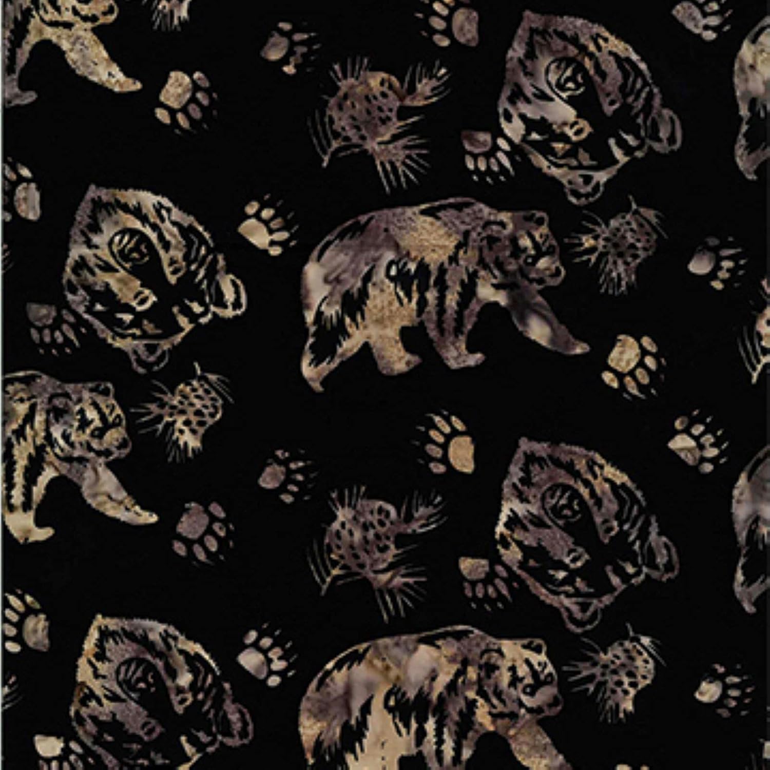Hoffman Alaska Batiks S2345 171 Grizzly Bear & Pine Cones Mocha BTY