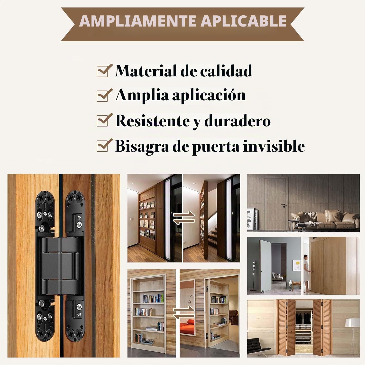 2 piezas 17,7cm Bisagras de puerta ocultas, Bisagra Oscilante 180 Grados, Bisagra a tope ajustable en 3 direcciones, Negro