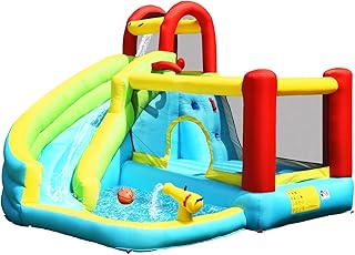 KOTEK Inflatable Water Slide, Water Park Bouncy House Castle for Kids Outdoor with Long Slide, Climbing Wall, Bouncer & Splashing Pool, Backyard Blow up Water Bounce House Waterslide (Without Blower)