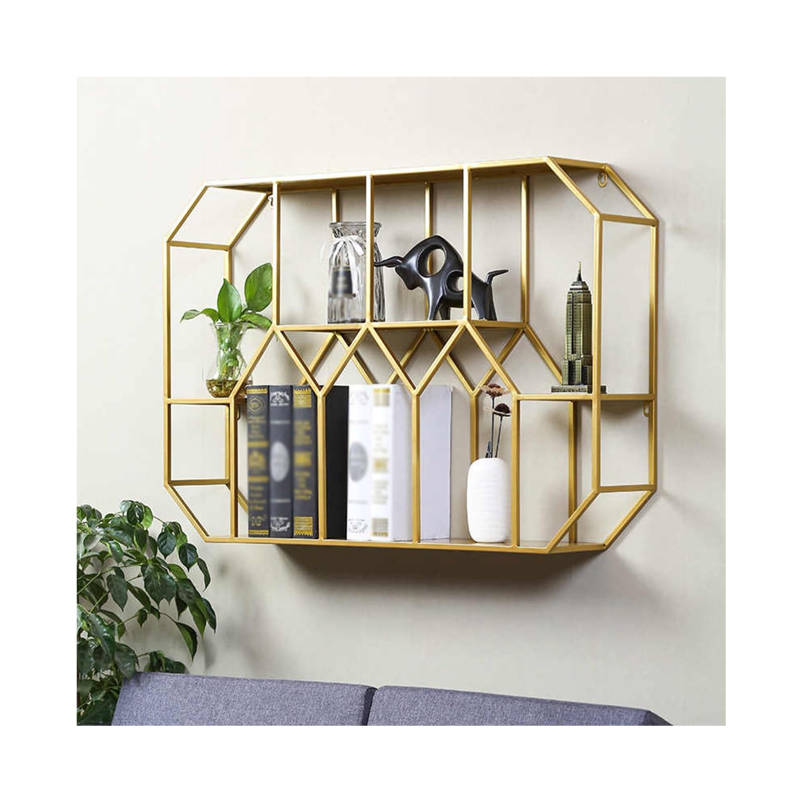 Casier à vin pour bouteilles et verres avec structure octogonale murale