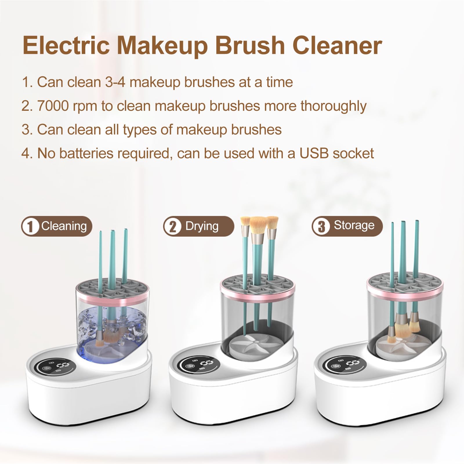 Maquina Limpiadora de Brochas de Maquillaje Máquina de Almacenamiento de Brochas de Maquillaje Limpiador Brochas Electrico Limpiador Eléctrico Brochas de Maquillaje Limpieza de Brochas de Maquillaje