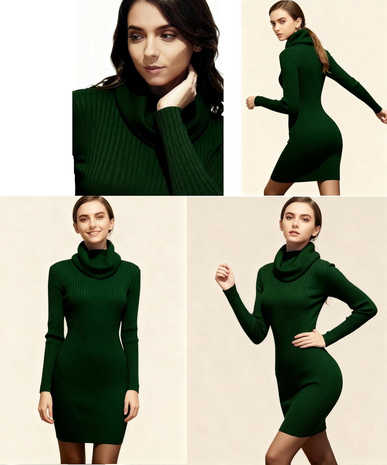 v28 Sweater Dress for Women Ribbed Knit Fitted midi Sexy Fall Winter Bodycon Cowl Neck Dresses - Image 2