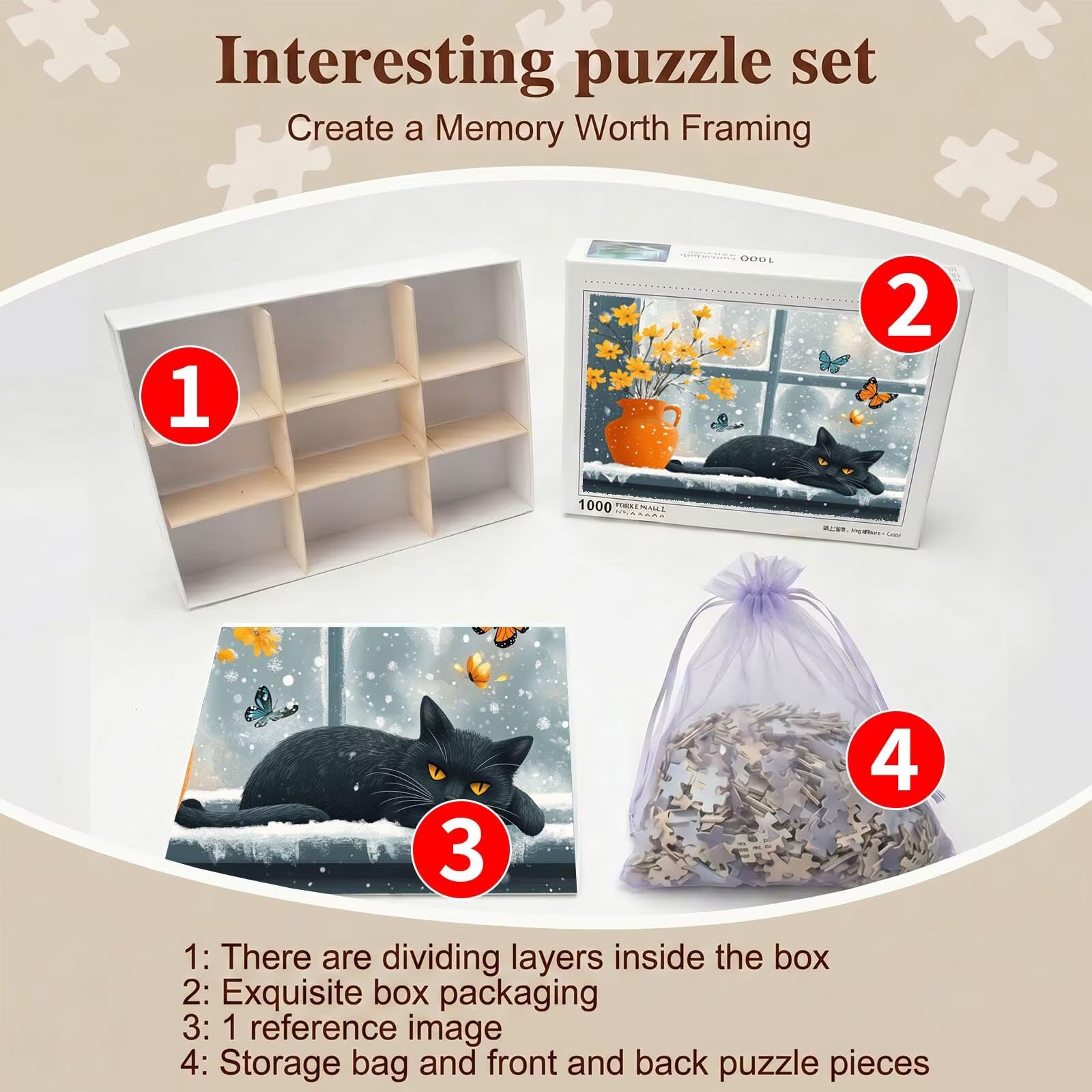 gatto Nevicare Puzzle 1500 Pezzi per Adulti, Puzzle in Legno - Collezione Classica con Poster Incluso - Sfida di Concentrazione e Passatempo Antistress, Gioco Educativo per Famiglia, 87 x 57 cm f0-726