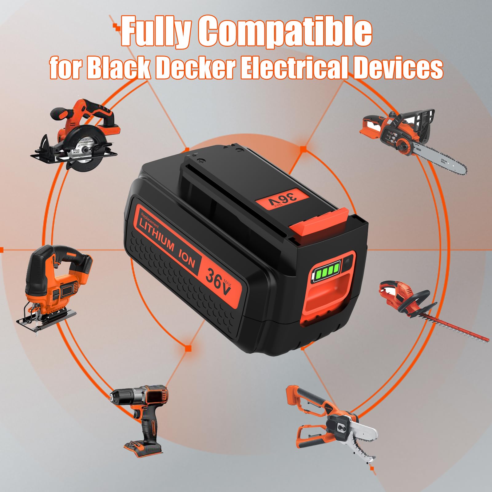 Batería de Recambio para Black Decker 36V 2,5 Ah LBX2040 BL20362 LBX36