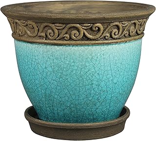 Southern Patio Cadiz 8 Inch Diameter Crackled Glazed Ceramic Indoor Outd...