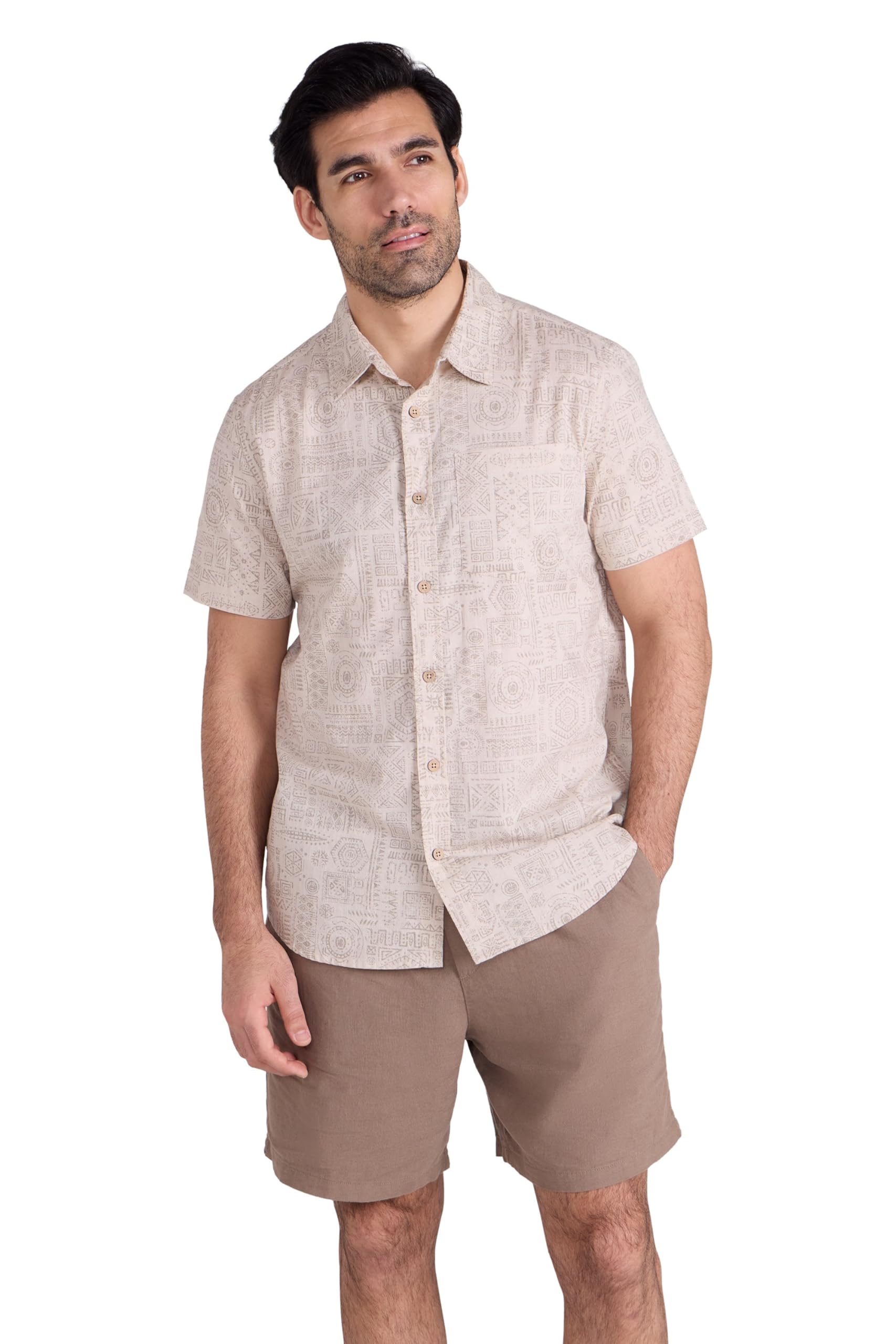 Mountain Warehouse Men's Beige Preston Illustration Shirt - Lightweight Top, Breathable Tee Shirt - For Sping Summer, Outdoors, Holiday, Walking, Hiking 4XL