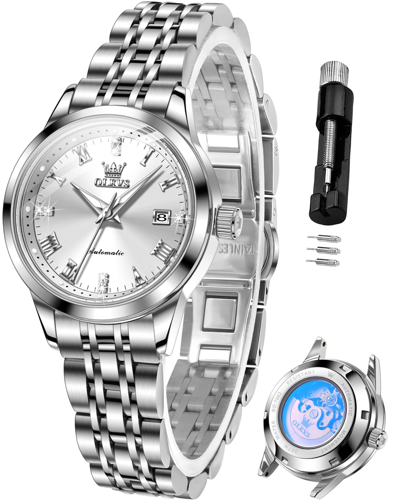 OLEVSWomens Automatic Watch Gold Luxury Diamond Self Winding Ladies Wrist Watches Waterproof Luminous Date