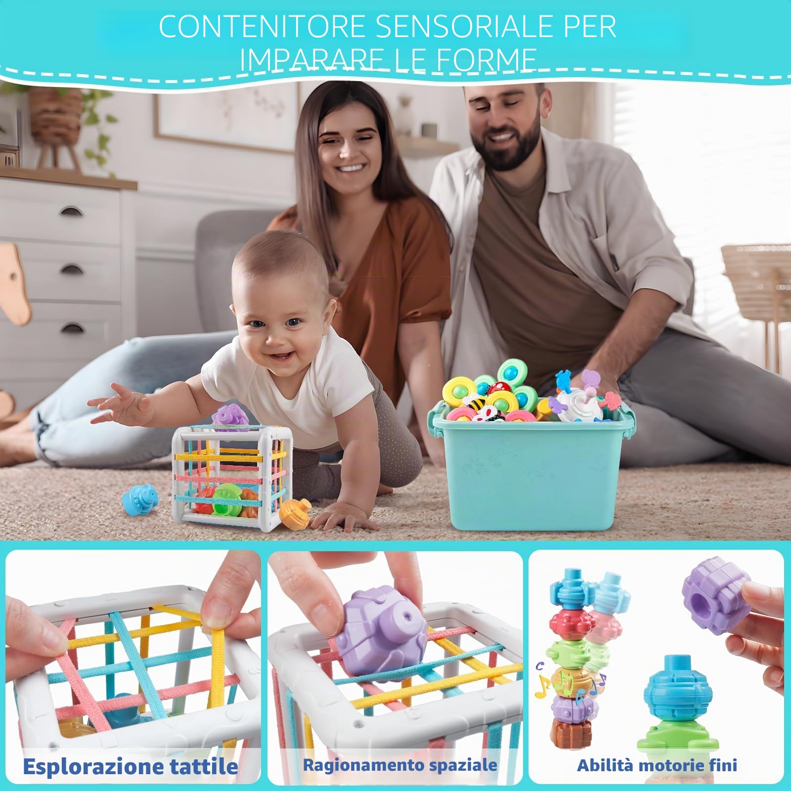 Plunack Montessori Giocattolo per Bambini 18 Mesi a 3 Anni, 6 in 1 Neonato Giocattoli Sensoriale, Blocchi e Anelli impilabili, Regalo di Compleanno per Bambini