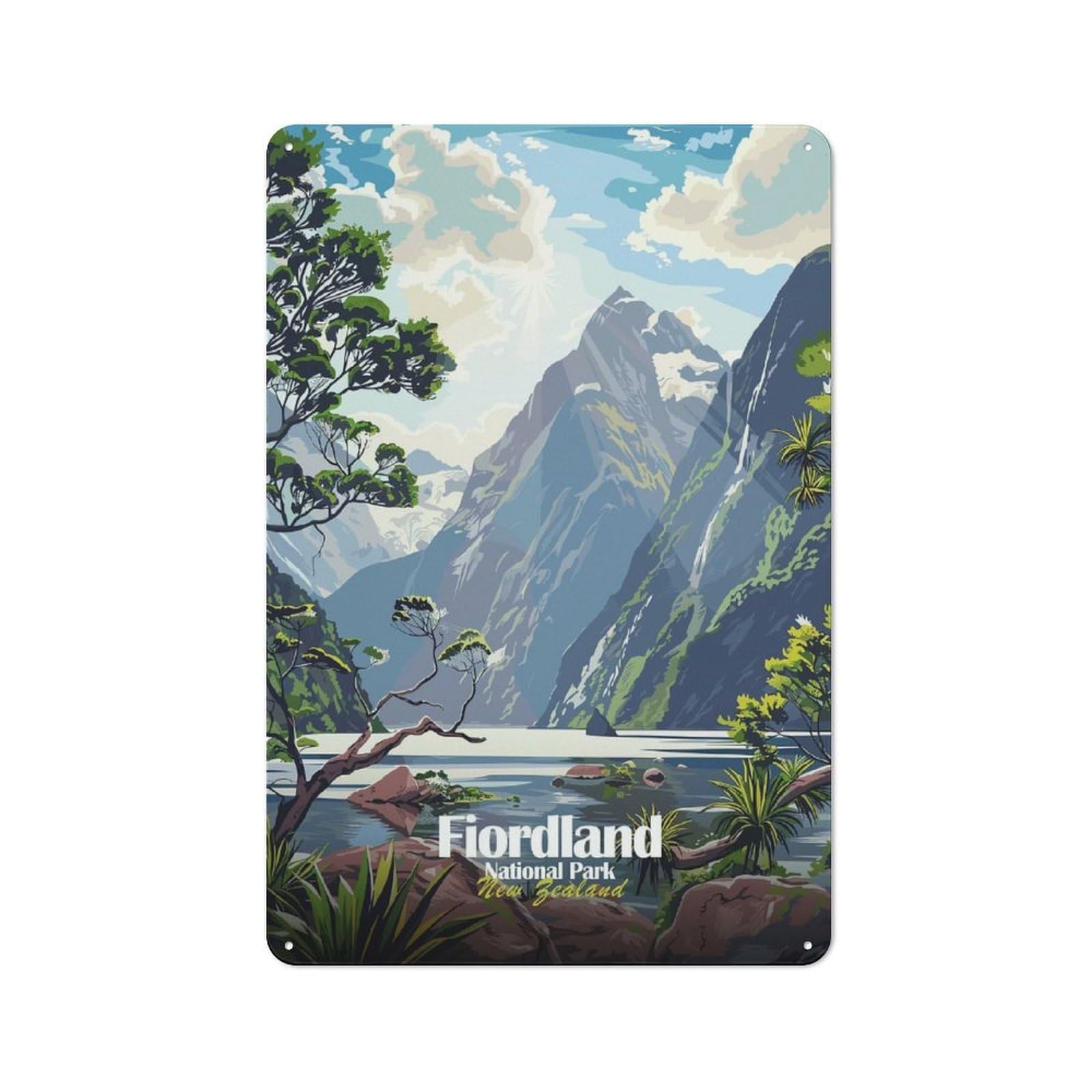 Junmoney Style-1 Metal Plaque 30X20cm With Fiordland National Park New Zealand For Pub Or Café, Vintage Decor, For Metal Sign Collectors, For Vintage Wall Decor Fans