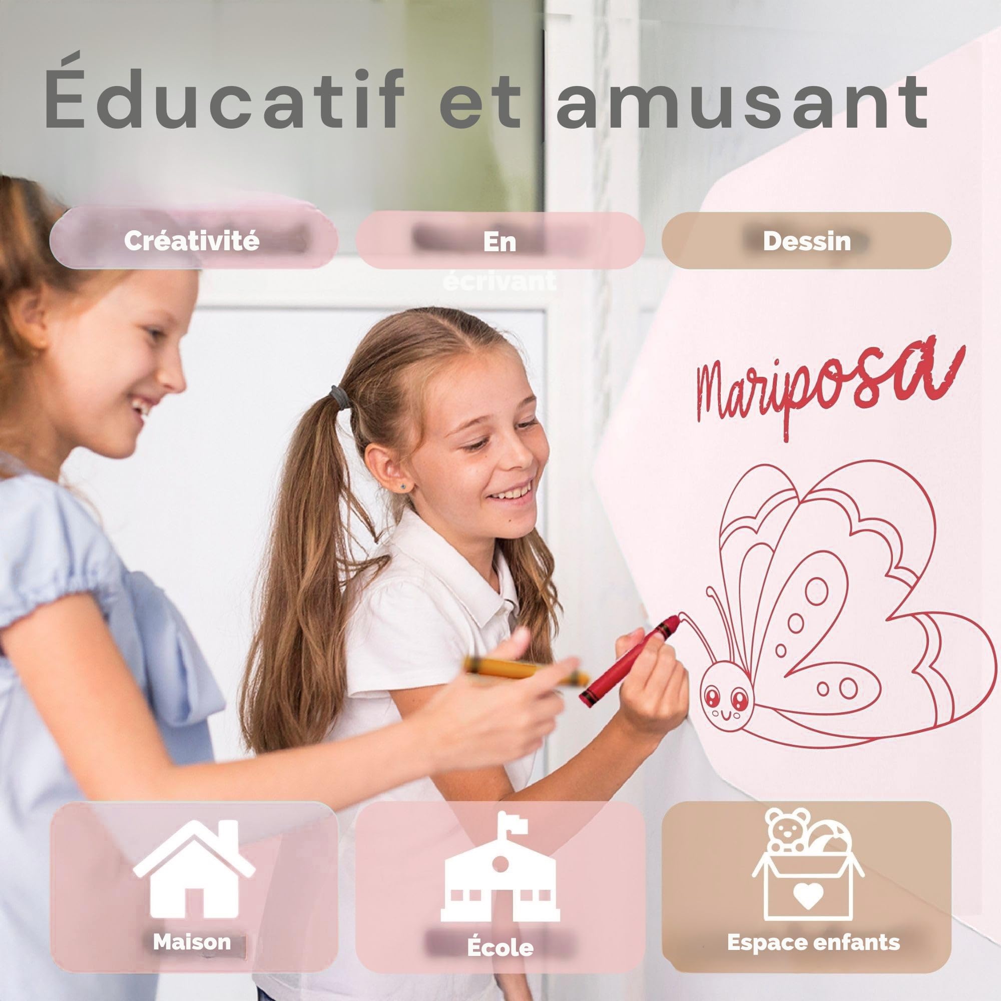 tableau magnetique enfant – tableau magnétique mural enfant en forme d’arche, tableau mural adhésif et réutilisable (Rose coton)
