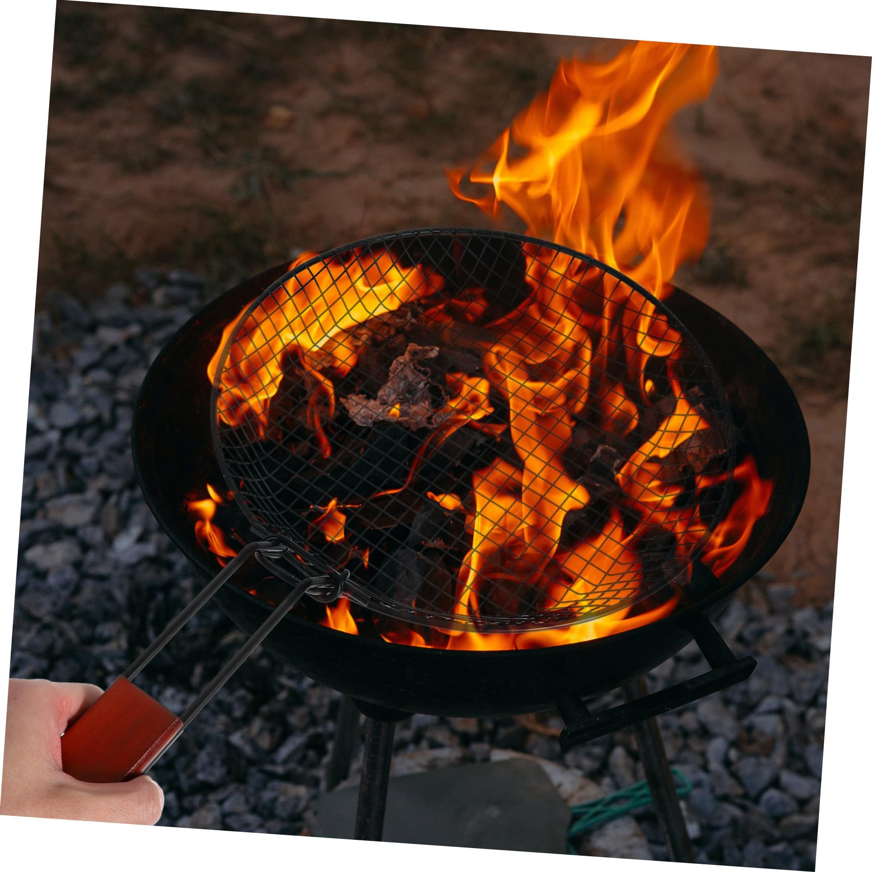 Cestino per Grigliare Rotondo Pieghevole in Acciaio al Carbonio | Argento, Capienza Ampia, Portatile per Picnic e Frittura, Compatibile Varie Griglie e Supporti