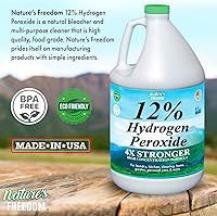 Vista 25 de Nature's Freedom Peróxido de hidrógeno al 12%, H2O2 de grado alimenticio y agua purificada solamente, solución de 2 galones