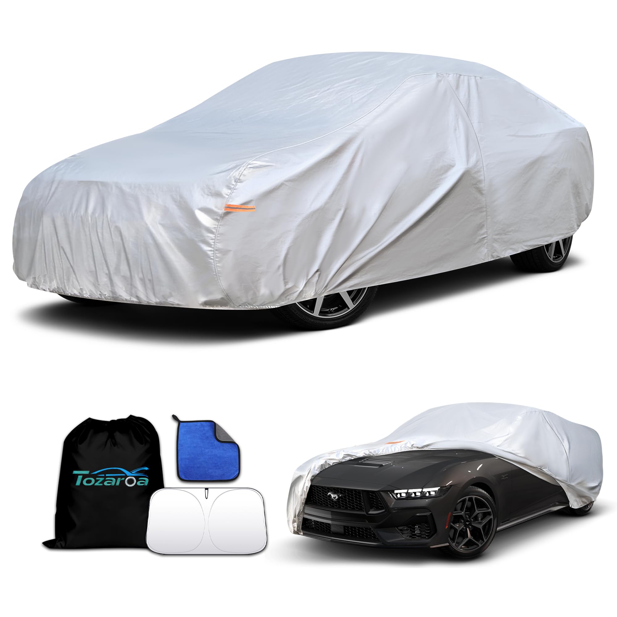 Car Cover Waterproof All-Weather,Heavy-Duty Outdoor Full Exterior Automobiles Snow Cover for SUV 181-190 inch,with Sun Visor,Anti-Scratch Cotton Lining & Zippered,Towel&Storage Bag — view 28