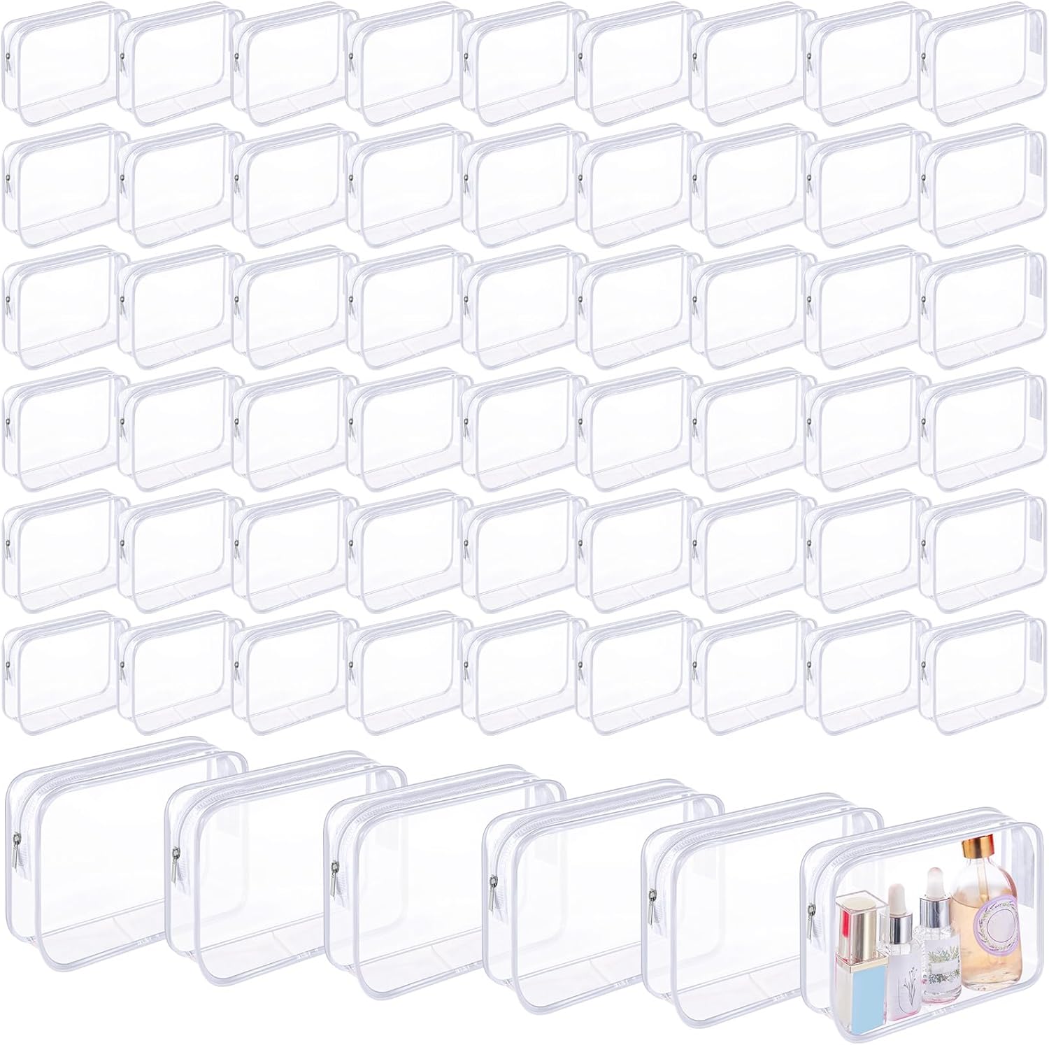 Cunno 60 Pcs Clear Makeup Bags Cosmetic Storage Bags PVC Zipper Pouches Travel Waterproof Toiletry Plastic Case Bulk for Women Organizing Summer Vacation Travel Bathroom(White)
